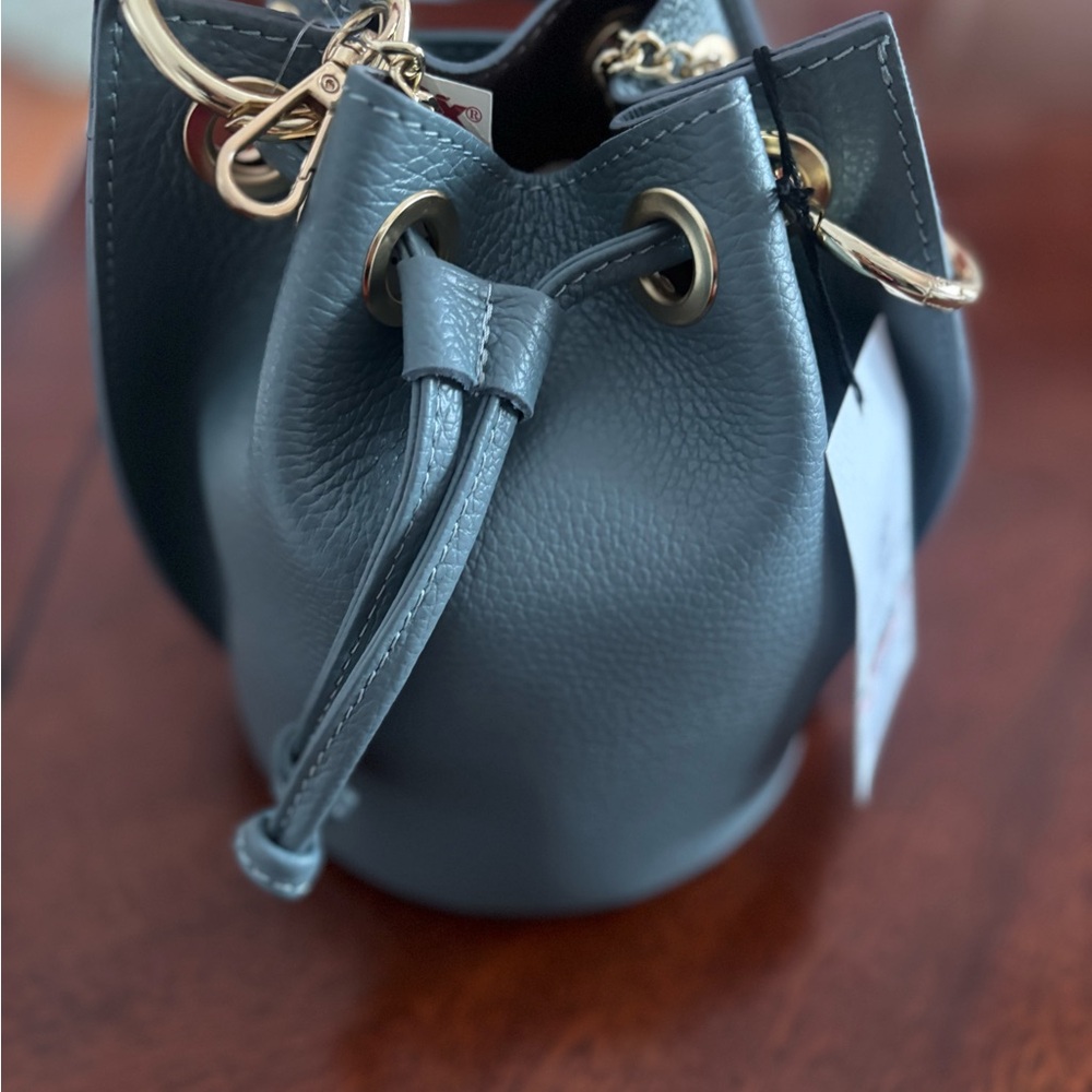 Divina Firenze Slate Grey Leather Bucket Bag
